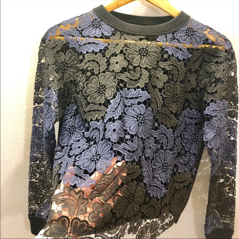 Alice + Olivia Lace & Cashmere Long Sleeve Blouse